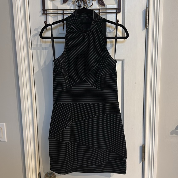 Caché Black Striped Unique Asymmetric Dress - Picture 2 of 9